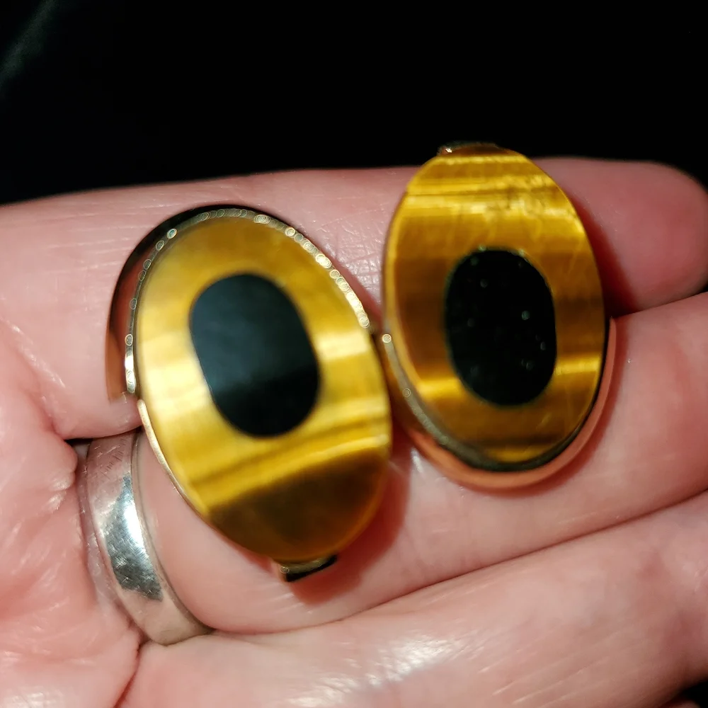 Swank Vintage Tigers Eye Black Onyx Cufflinks 1950's 1960's